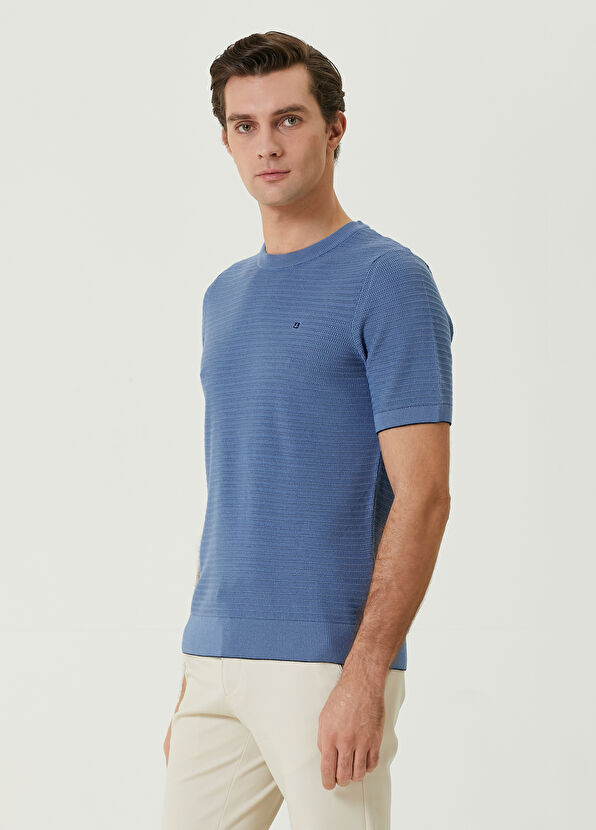 Beymen Club Mavi Örgü Dokulu Kısa Kollu Kazak - 4