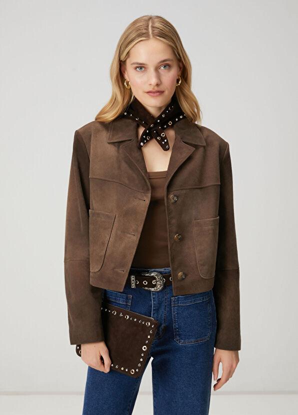 Kahverengi Troklu Kadın Süet El Portföyü - Görsel 3