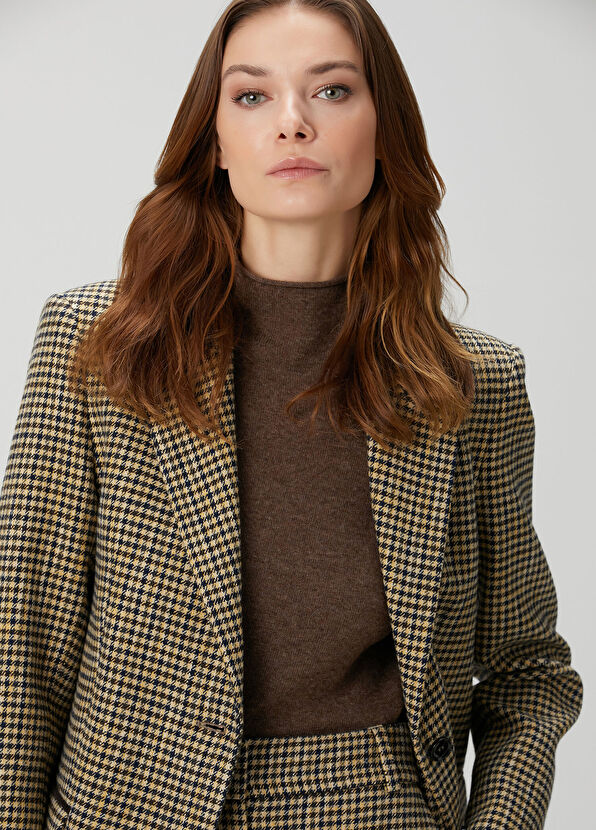 Bej Pötikareli Yün Karışımlı Yün Ceket - Görsel 4