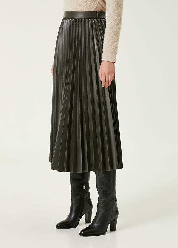 Beymen Club Haki Piliseli Maksi Suni Deri Etek - 2