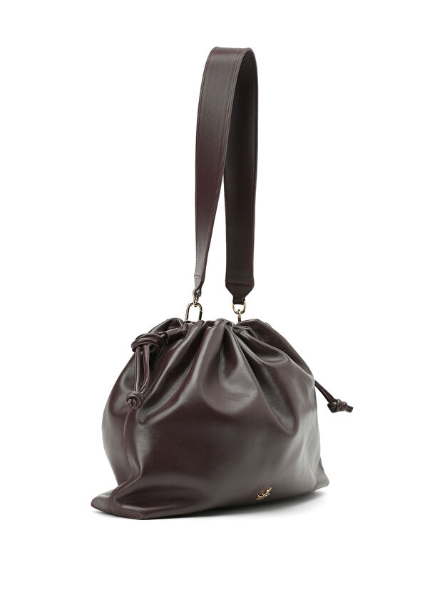 Beymen Club Women's Leather Bag With Burgundy Gathering Detail - 2