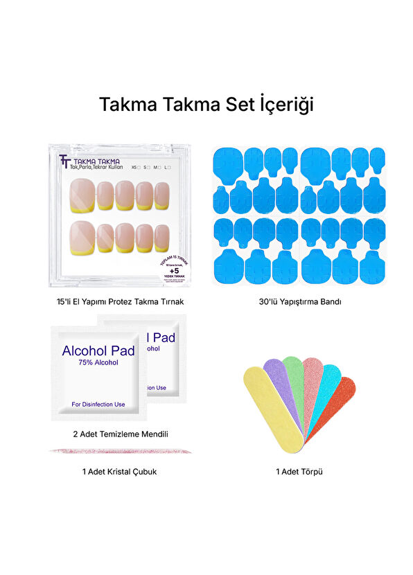 Takma Takma Kısa Balerin 15'li Sarı Protez Takma Tırnak - 2