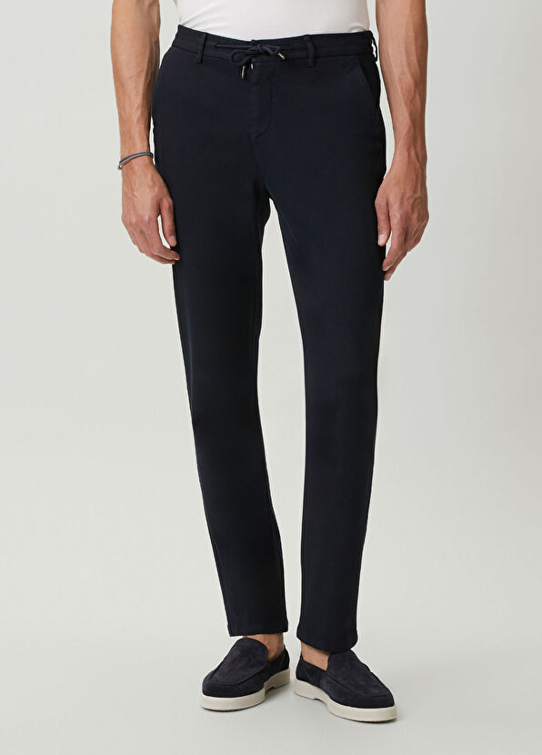 Beymen Club Cord Waist Navy Blue Diagonal Texture Trousers - 2