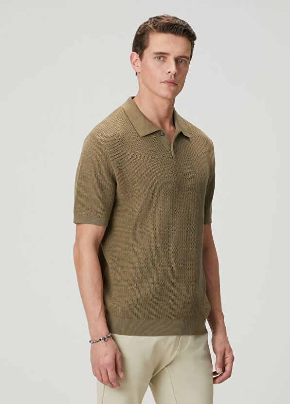 Beymen Club Green Polo Short Sleeve Textured Sweater - 4