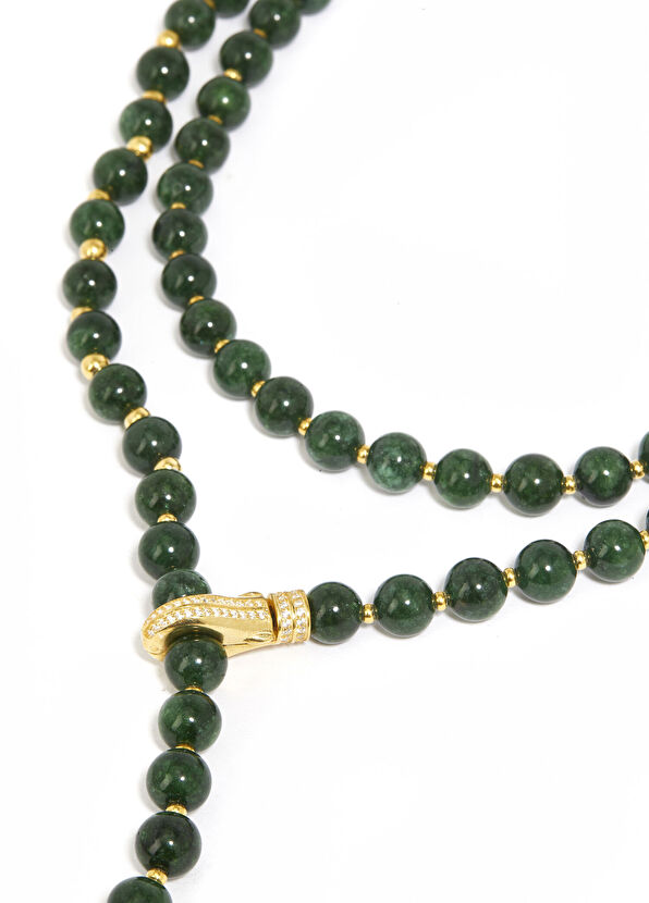 3C Takı Yeşil Jade Taşlı 925 Ayar Kadın Kravat Kolye - 2