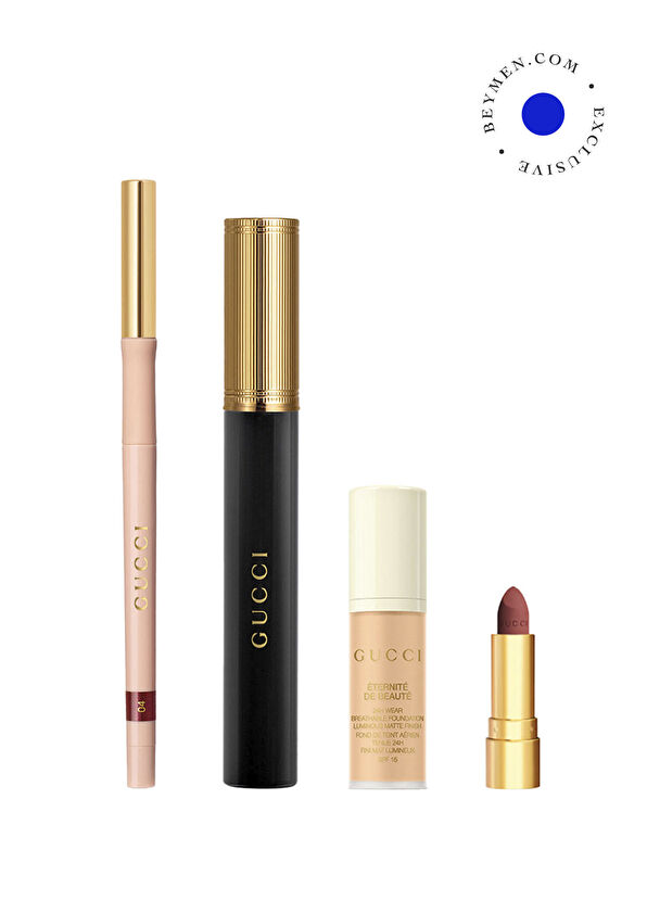 Gucci Mascara Le Magnetisme 01 Ever Black + Stylo Contour 004 Bordeaux Göz Kalemi + Mini Ruj ve Mini Fondöten Makyaj Seti - 1
