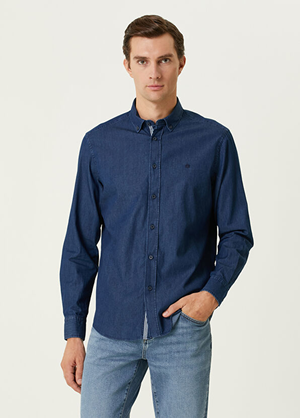Comfort Fit Dark Blue Denim Shirt Beymen Club Comfort Fit Dark Blue Denim Shirt - 1