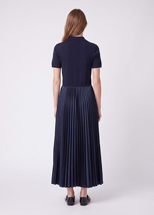 Beymen Club Navy Blue Pleated Polo sweater Dress - 4