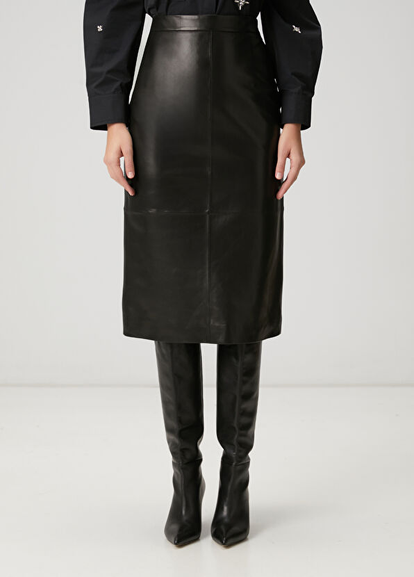 Beymen Club Black Midi Leather Skirt - 2