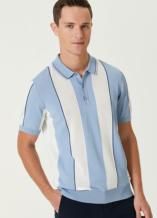 Beymen Club Blue Openwork Short Sleeve Polo Sweater - 2