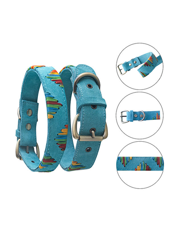 Zeynep Birinci Blue Genuine Suede Leather Dog Neck Collar - 2