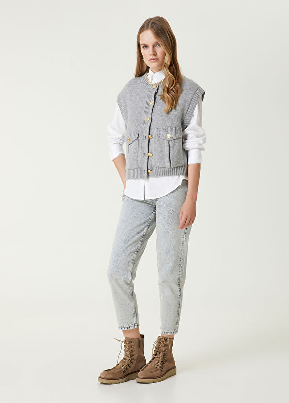 Gri Melanj Yün Triko Yelek Beymen Club Gri Melanj Yün Triko Yelek - 4