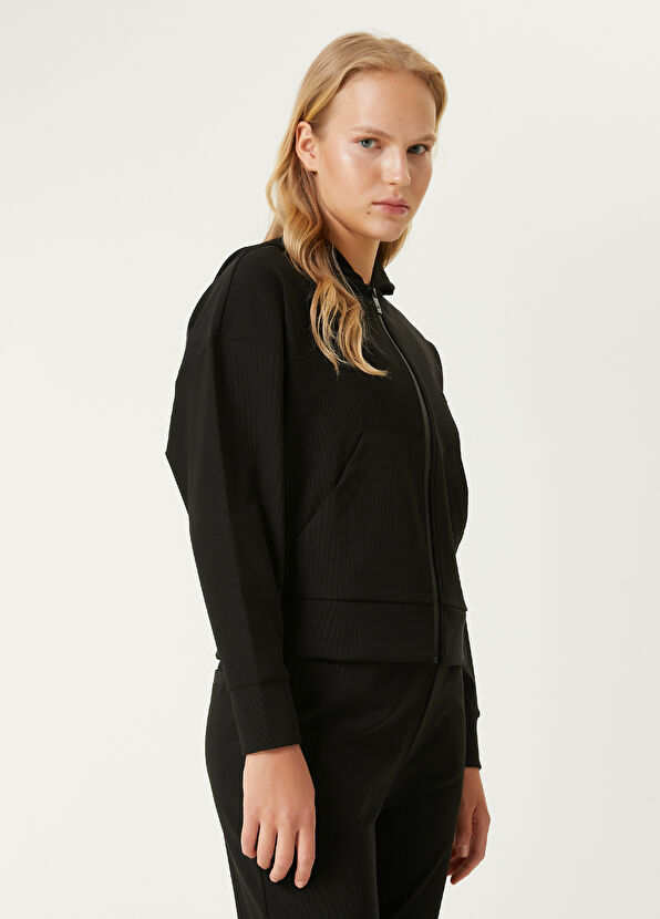 Beymen Club Siyah Kapüşonlu Ottoman Dokulu Sweatshirt - 4