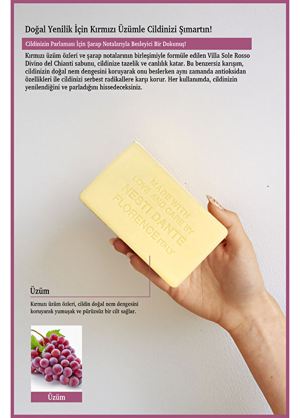 Nesti Dante Villa Sole Rosso Divino Del Chianti Antiflamatuar Ve Antioksidan Üzüm Özü Katı Sabun 250 gr - 3