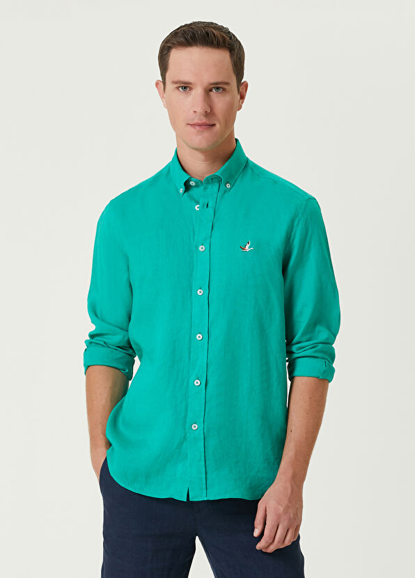 Beymen Club Comfort Fit Green Linen Shirt - 1