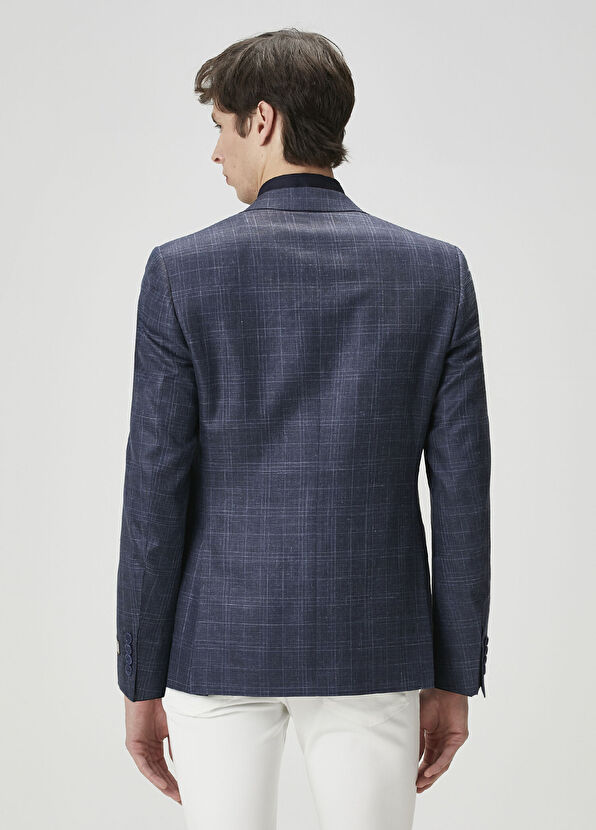 Canali Lacivert Ekose Desenli Ceket - 4