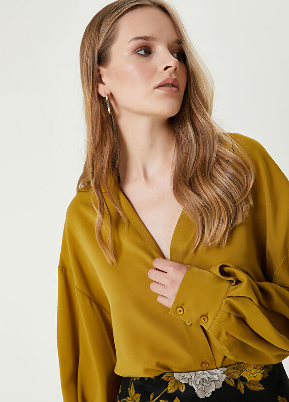 Oil Green Twill Silk Shirt Beymen Club Oil Green Twill Silk Shirt - 2
