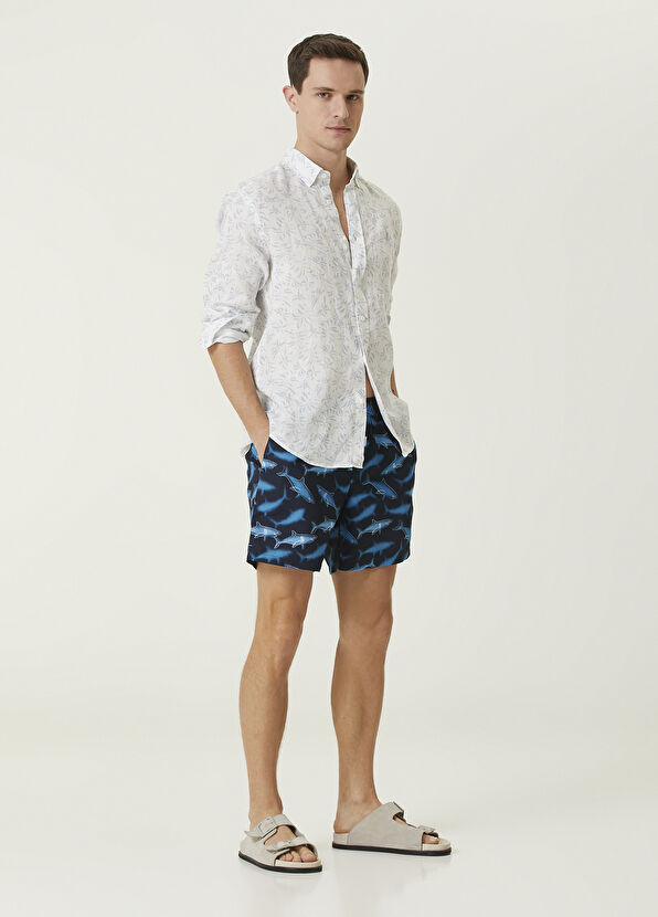 Beymen Club Navy Blue Shark Printed Swimsuit - 1