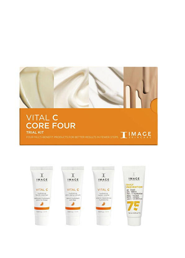 Image Skincare Core 4 VITAL C Trial Kit Hydrating Facial Cleanser + Hydrating Anti-Aging Serum + Hydrating Repair Crème + Mineral Moisturizer SPF 75 Skin Care Set - 1