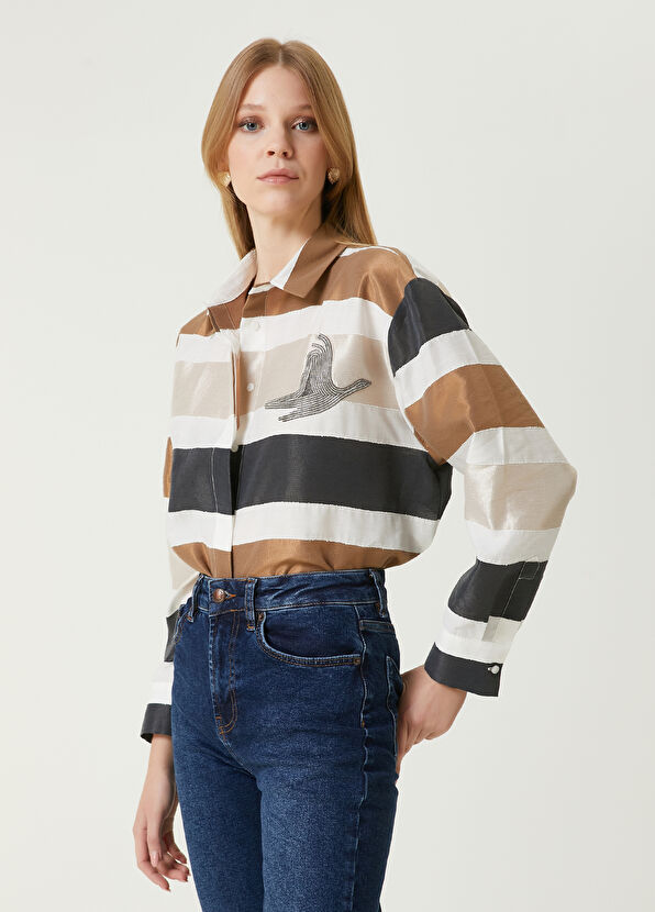 Beymen Club Bej Antrasit Çizgili Gömlek - 1