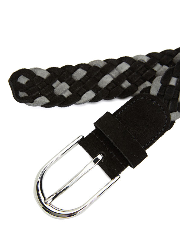 Beymen Club Siyah Gri Örgü Dokulu Erkek Süet Kemer - 2