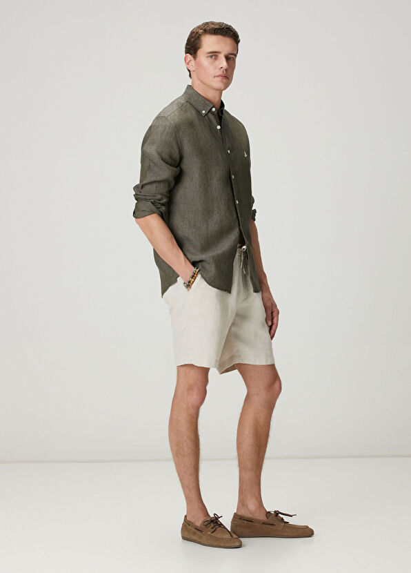 Beymen Club Comfort Fit Haki Keten Gömlek - 3