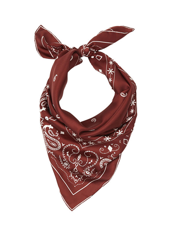 Beymen Club Burgundy Paisley Patterned Silk Scarf - 1