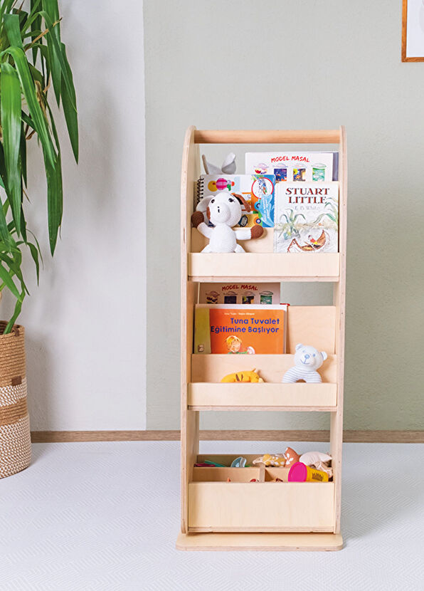 Orfis Kids Montessori Huş Ahşap Yazı Tahtalı Döner Çocuk Kitaplık 90 cm - 2