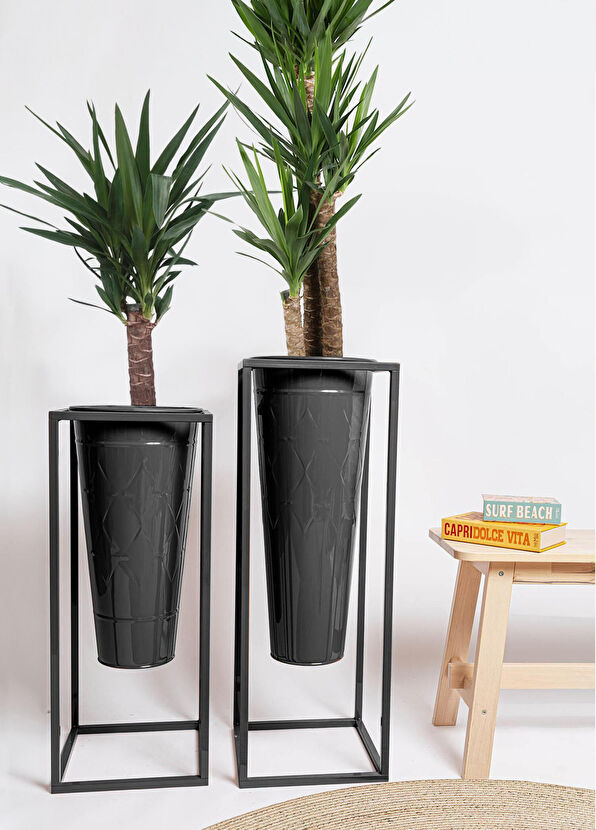 The Mia Prisma Black Vase and Pot 80 cm - 2