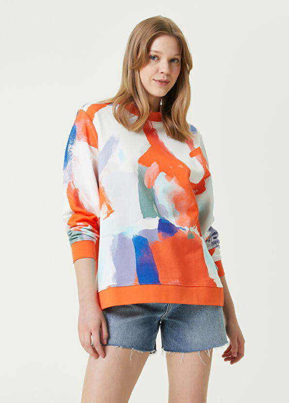 Beymen Club Turuncu Bisiklet Yaka Desenli Sweatshirt - 1