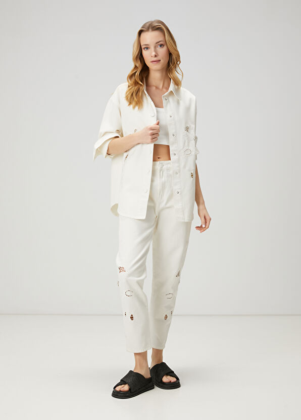 Beymen Club Off-White Embroidered Denim Jacket - 2