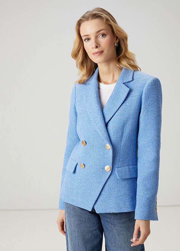 Beymen Club Blue Boucle Fabric Blazer - 4