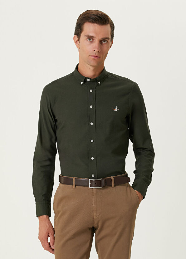 Beymen Club Slim Fit Dark Khaki Oxford Shirt - 1