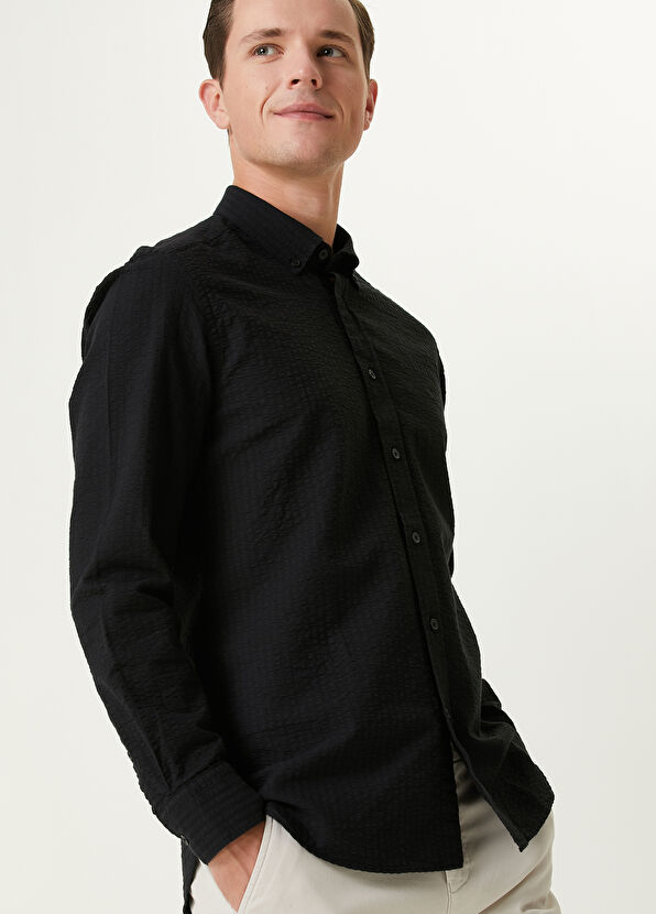 Beymen Club Slim Fit Siyah Gofre Dokulu Gömlek - 2