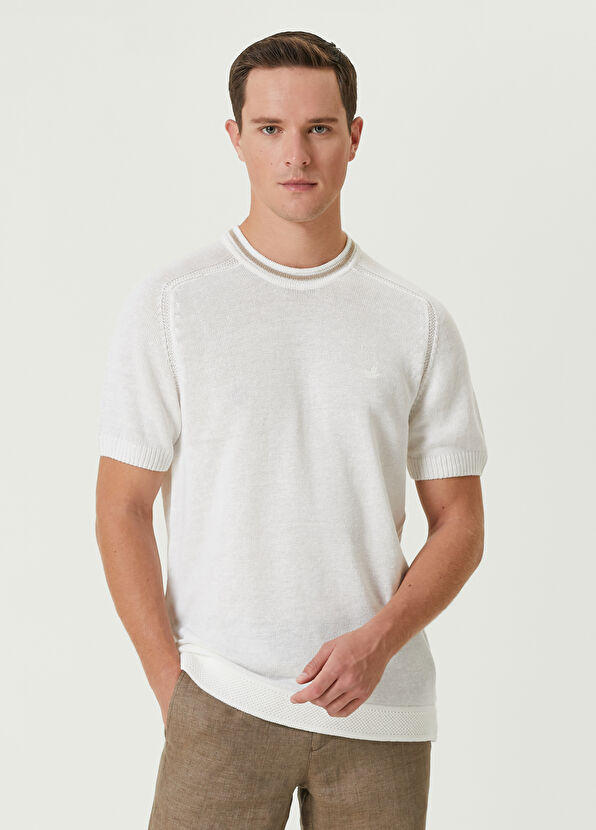 Beymen Club Ecru Short Sleeve Linen Sweater - 1