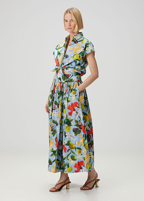 Beymen Collection Mavi Çiçekli Kısa Kol Poplin Gömlek - 3