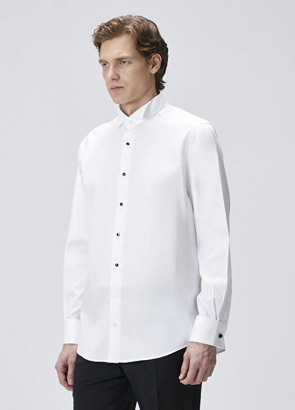 Custom Fit Beyaz Smokin Gömleği - Görsel 5