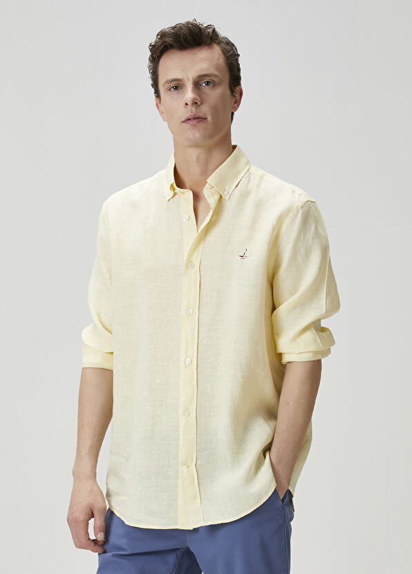 Beymen Club Comfort Fit Light Yellow Linen Shirt - 2