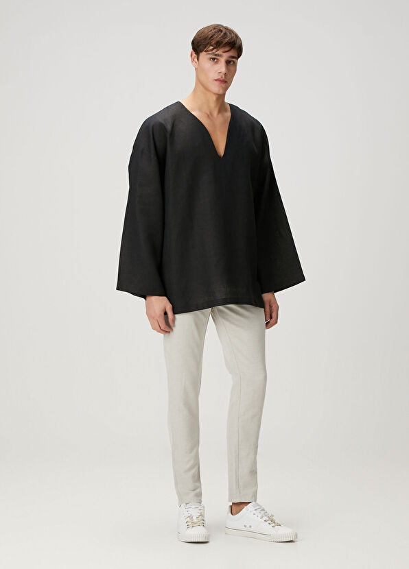 Sertaç Tasdelen Black Long Sleeve Linen T-Shirt - 2