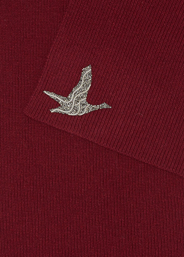 Beymen Club Bordo Kaz İşlemeli Kadın Yün Atkı - 4