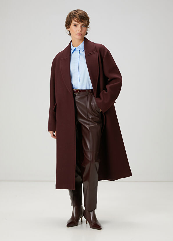 Beymen Club Burgundy Double-Breasted Wool Coat - 1