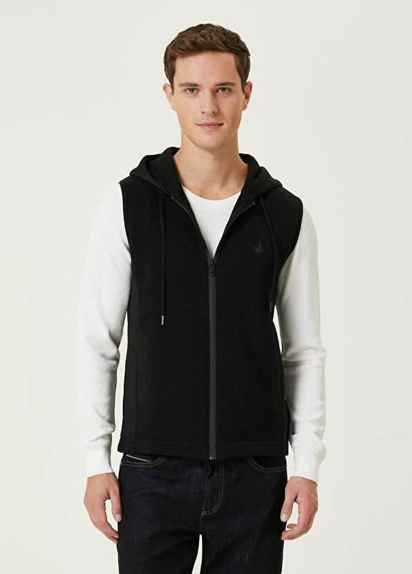 Beymen Club Siyah Kapüşonlu Pirinç Dokulu Yün Triko Yelek - 1