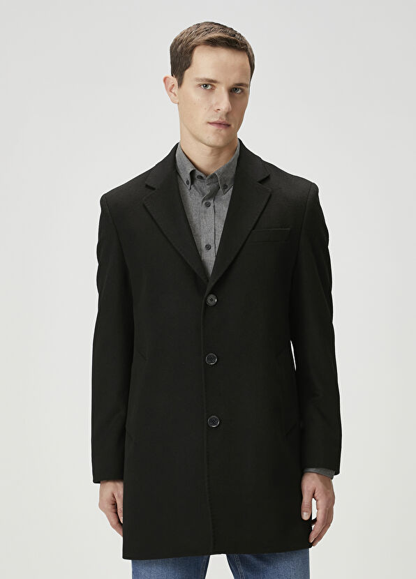 Beymen Club Siyah Yün Kaşe Palto - 1