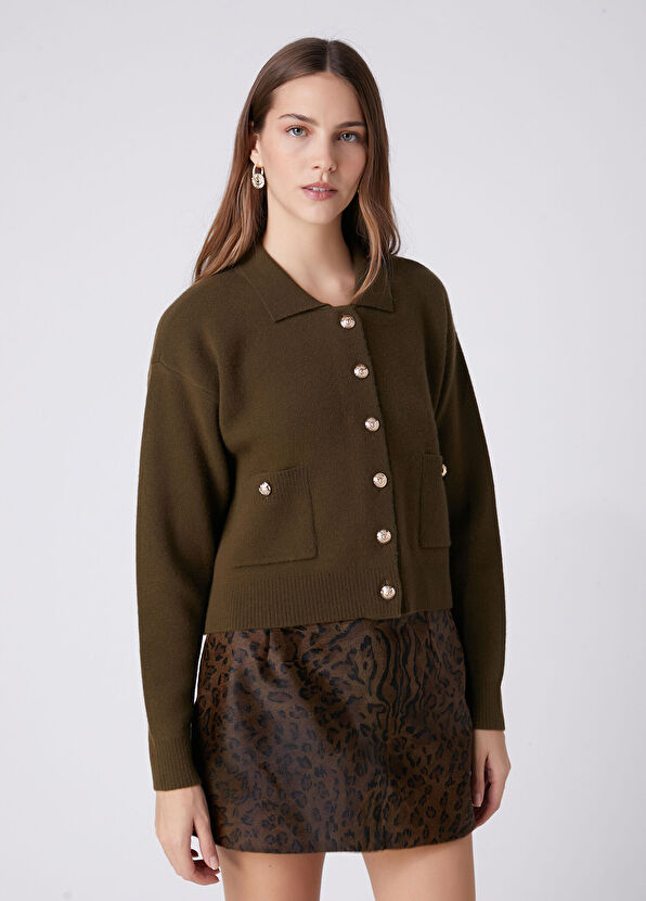 Beymen Club Khaki Boxy Fit Short Cardigan - 4