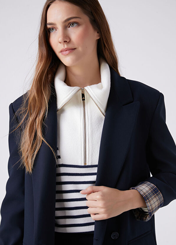 Beymen Club Navy Blue White Striped Sweatshirt - 2