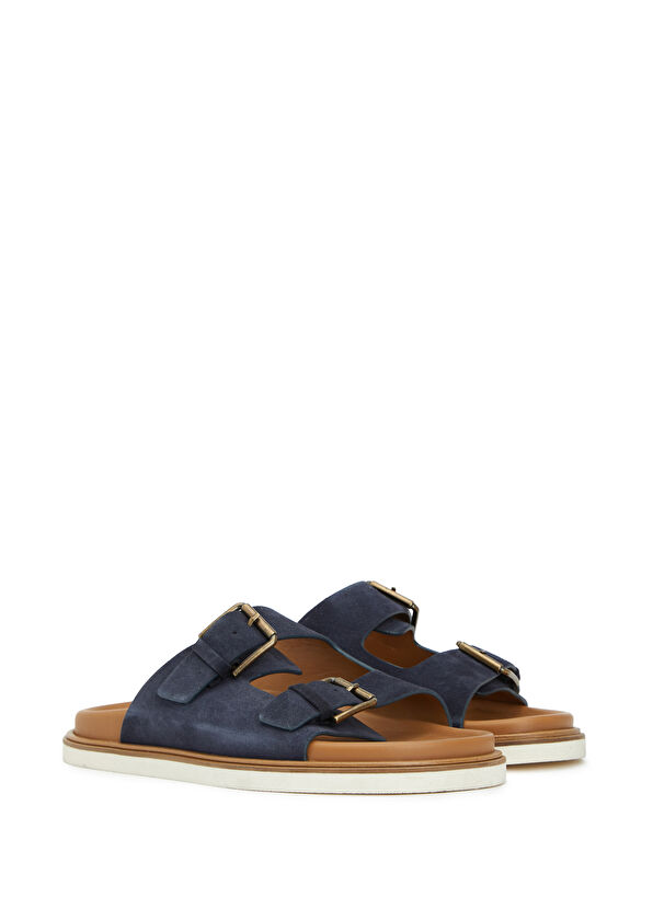 Beymen Club Navy Blue Double Strap Men's Suede Slippers - 2