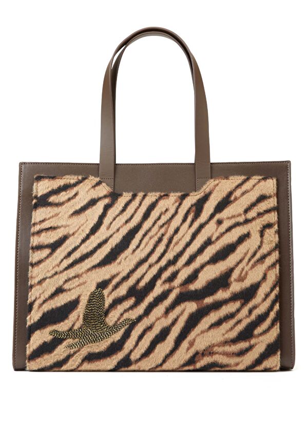 Beymen Club Taba Zebra Desenli Kadın Alışveriş Çantası - 1