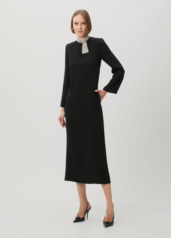 Valentino Black Collar Embellished Midi Silk Cocktail Dress - 2