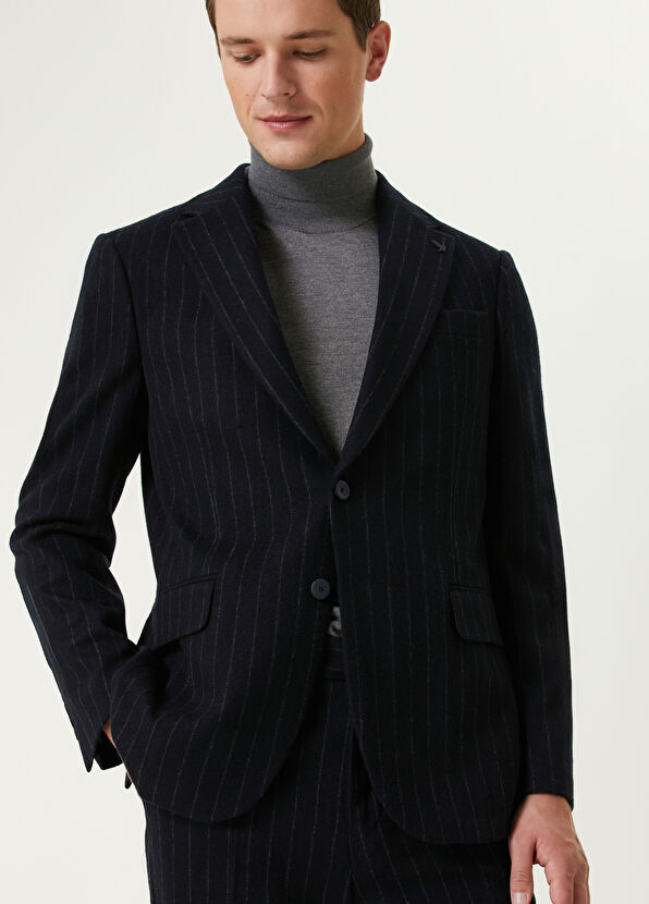 Beymen Club Lacivert Çizgili Yün Ceket - 2