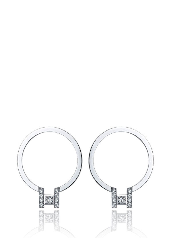 House of DIV Hub Küpe 18 Ayar Beyaz Altın Kadın Prılanta Küpe - 1